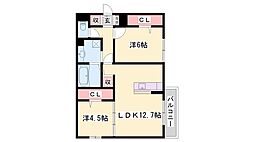 Jソレイユ錦ヶ丘 3階2LDKの間取り