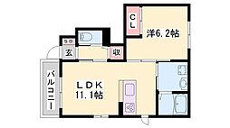 ベルクール加東A棟 1LDKの間取図画像