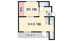 ドミールサニー緑町2号棟 1DKの間取図画像