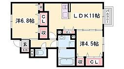 セジュール加佐B 2LDKの間取図画像