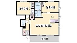 カンパーニュB棟 2LDKの間取図画像