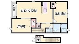 カーサプラシード2番館 2LDKの間取図画像