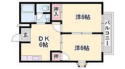 タウニーSA棟 2DKの間取図画像