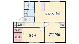メゾン・クレールB棟 2LDKの間取図画像