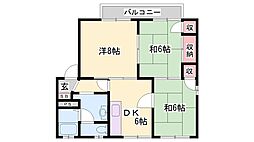 メルヴィルB棟 2LDKの間取図画像