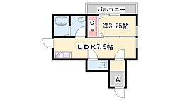 アリビア東朝霧丘 1LDKの間取図画像