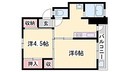 ビレッジハウス小坂2号棟 2Kの間取図画像