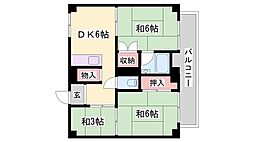 ビレッジハウス東二見1号棟 3DKの間取図画像