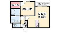 加古川市平岡町新在家アパート 1LDKの間取図画像