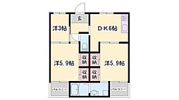 ビレッジハウス野村2号 3DKの間取図画像