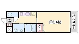 シャインキャッスル 1Kの間取図画像
