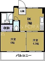 サンポートハイム夕凪 2DKの間取図画像