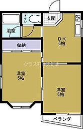 サンシャイン弁天町 2DKの間取図画像
