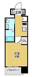 エグゼ弁天町 6階1Kの間取り