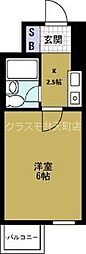 エイチツーオー市岡 2階1Kの間取り