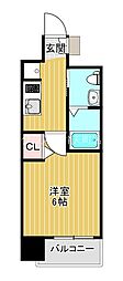 エグゼ弁天町 7階1Kの間取り