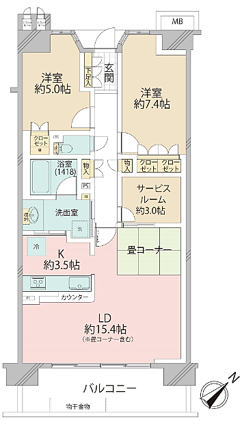 リビオ北千住(2LDK) 6階/6階の間取り