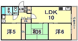 武庫之荘ガーデン 3LDKの間取図画像