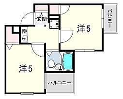 セレーノ門戸 1階2Kの間取り