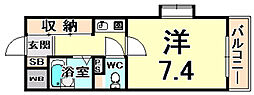 ハビタビリス2 1Kの間取図画像