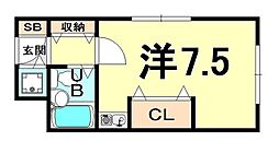 アトリエ塚口 3階ワンルームの間取り