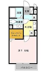 リバーハイツ B棟 2階1Kの間取り