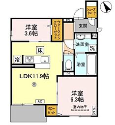 ドレ 2 1階2LDKの間取り