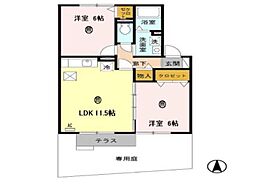 ライフランドスケープ A棟 1階2LDKの間取り
