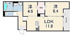 マンション RIKO塚口 2LDKの間取図画像