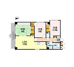 パープルツィン園田 4階3LDKの間取り
