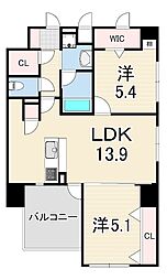 ティマー・レジデンシィ塚口 5階2LDKの間取り