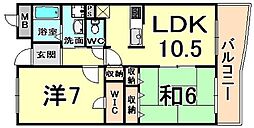 アップルロード 3階2LDKの間取り
