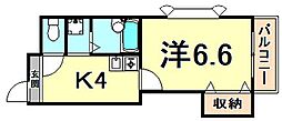 ルミナリー武庫之荘 3階1Kの間取り