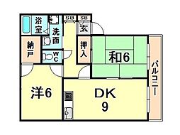 サンライズ立花ハイツ 1階2LDKの間取り