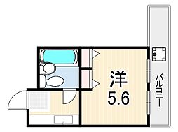 近鉄尼崎ガーデンハイツ 6階ワンルームの間取り