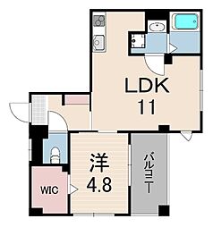 レガリア東園田 2階1LDKの間取り
