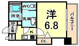 LUXE尼崎WEST 9階1Kの間取り