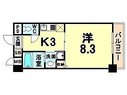 アーデン塚口 2階1Kの間取り