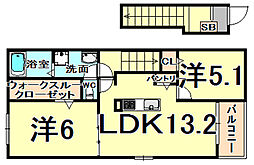 SOUZA田能 2階2LDKの間取り