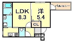 フジパレス尼崎西浦公園1番館 2階1LDKの間取り