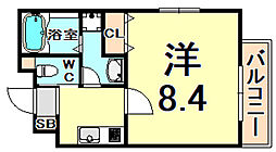 E-インフィニティ塚口 4階1Kの間取り