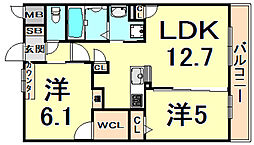 サンクラッソ塚口 3階2LDKの間取り