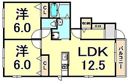 シエル　東園田 1階2LDKの間取り