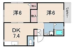 サンライズ立花ハイツ 2DKの間取図画像