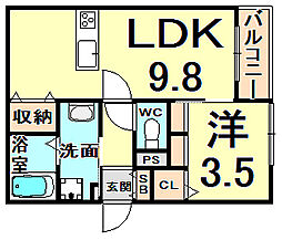 カーサ武庫之荘 1LDKの間取図画像