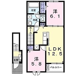 個邸昆陽 2LDKの間取図画像
