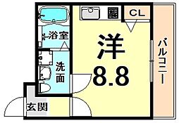 ノイヴェル杭瀬 ワンルームの間取図画像