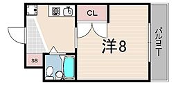 グランメール園田 1Kの間取図画像