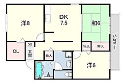 グリーン・パーク鴻池C棟 3DKの間取図画像