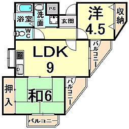 エスポワール武庫之荘北5 2DKの間取図画像